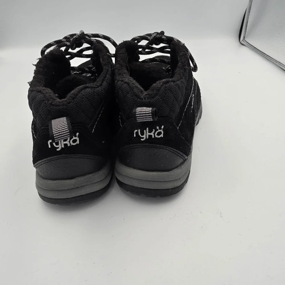 Ryka Women's Black Suede Fur Lined‎ Winter Boots Lace Up Comfort Size 7W